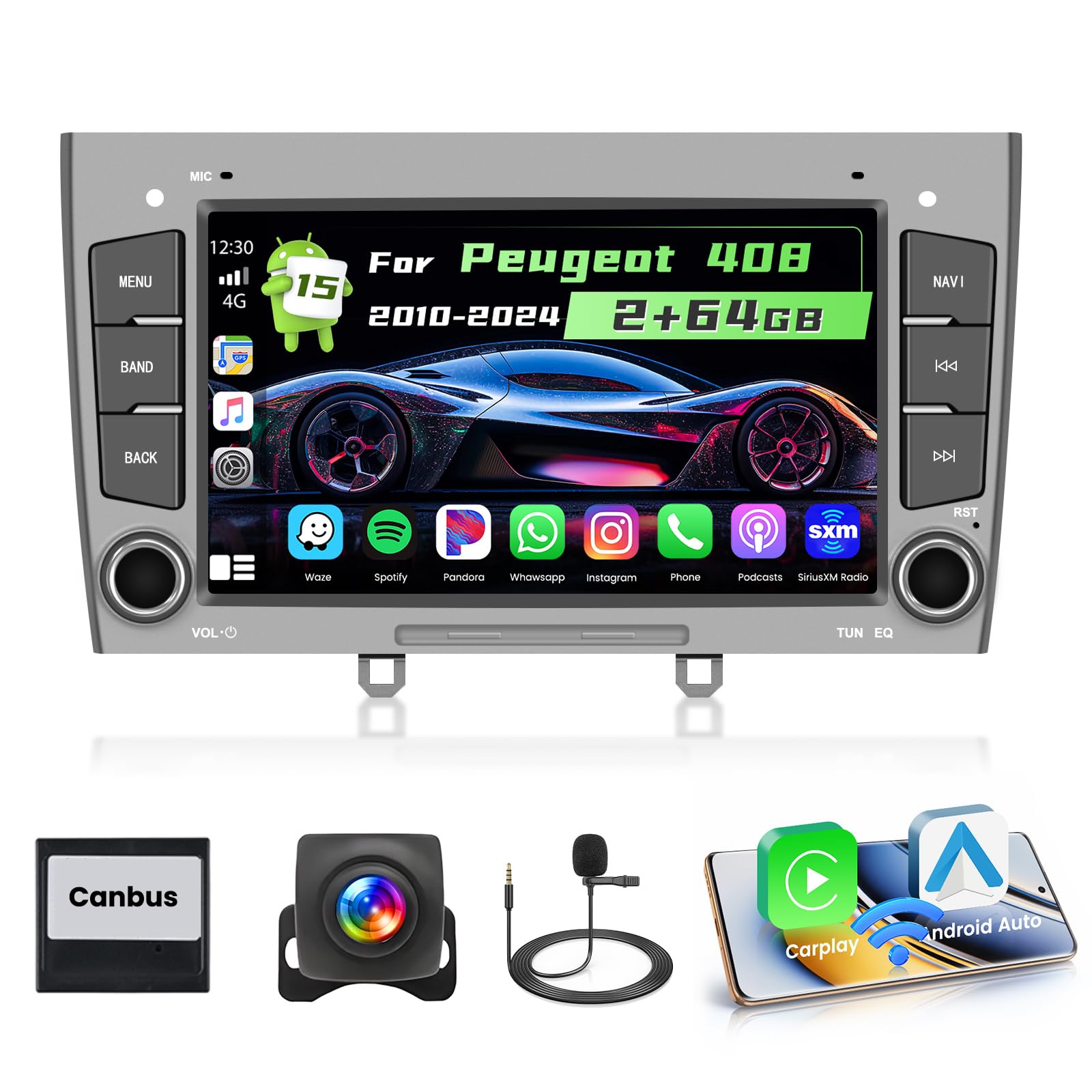 Hikity Autoradio Android 15 per Peugeot 408