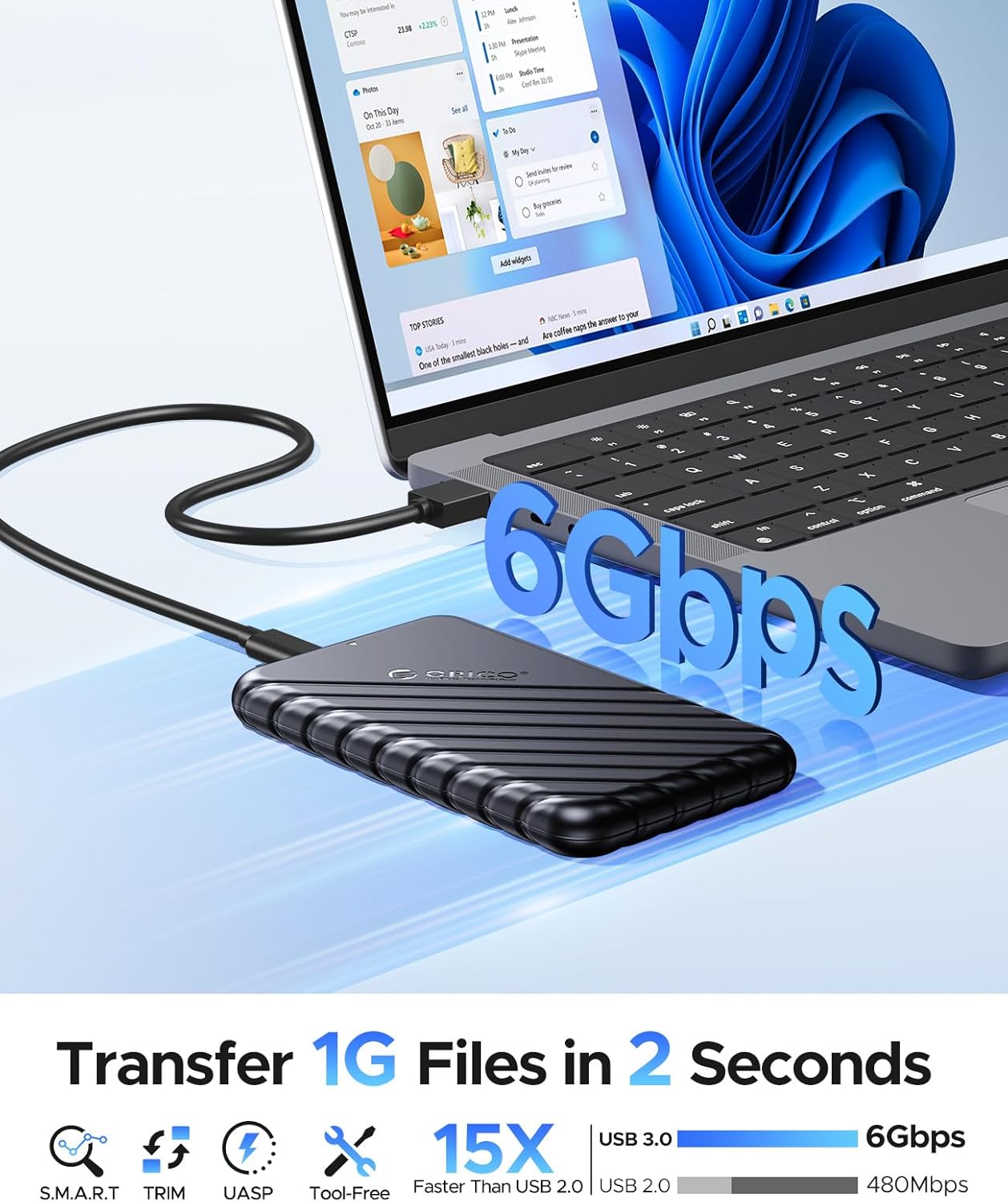 Orico Case SSD 2.5" USB 3.1 Gen 1 SATA (Nero) - immagine 2