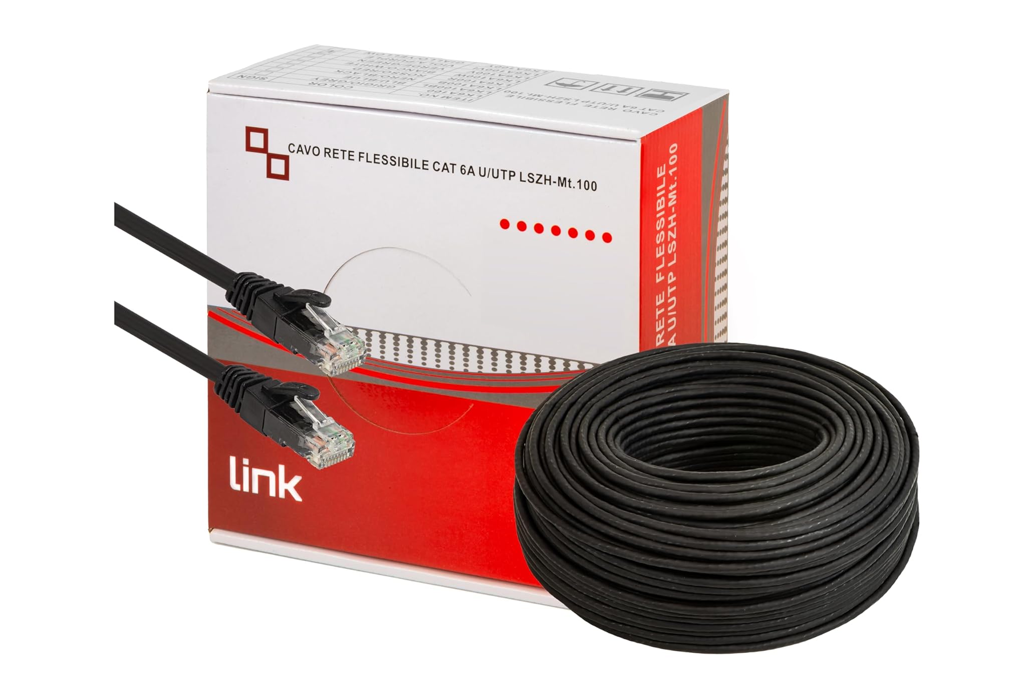 Link LK6A100BL - Matassa Cavo Rete Cat. 6A UTP 100m, Nero