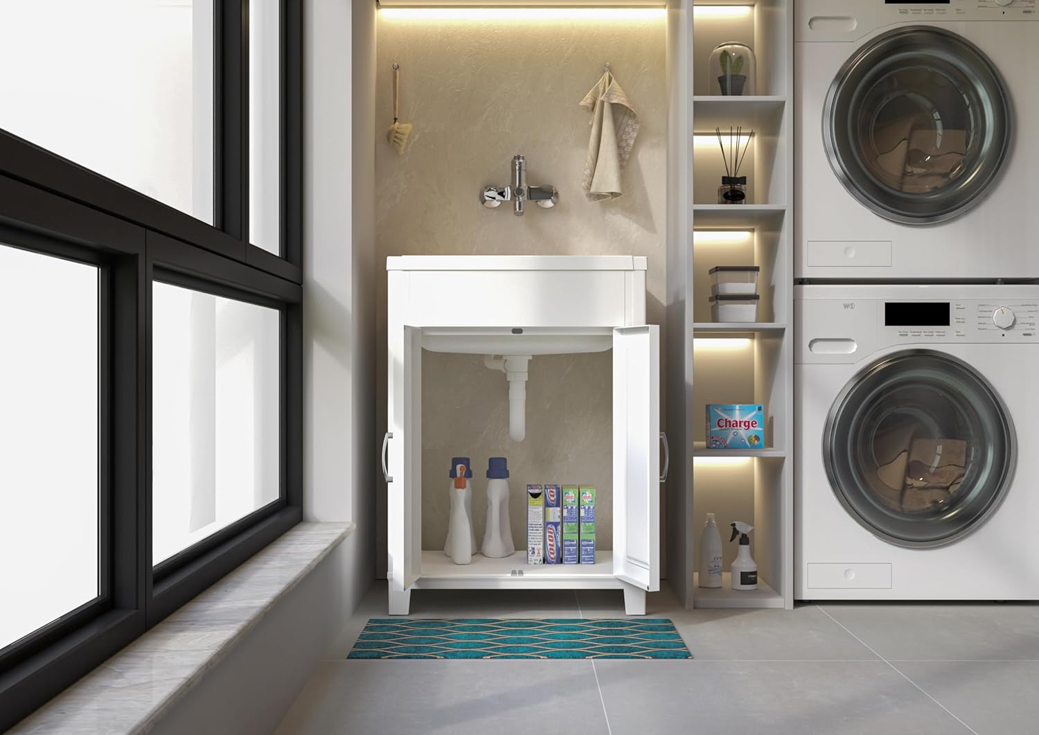 Adventa Mobile Lavatoio in Resina PP 60x50x85cm, Bianco - immagine 2