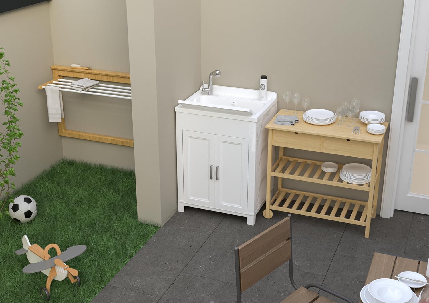 Adventa Mobile Lavatoio in Resina PP 60x50x85cm, Bianco - immagine 5