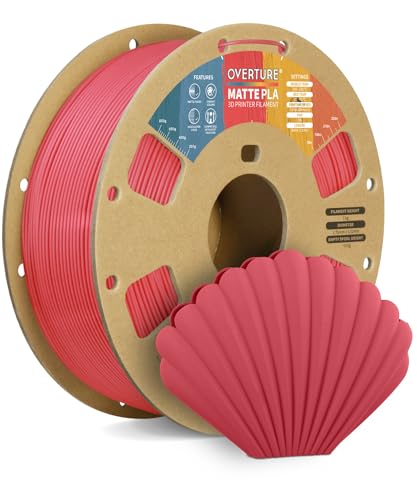 OVERTURE Filamento Matte PLA 1.75mm, 1kg Bobina (2.2lbs) Opaco PLA Filamenti per Stampante 3D, Neatly Wound Filamento Precisione Dimensionale +/- 0.02 mm, Matte Pastel Rosso