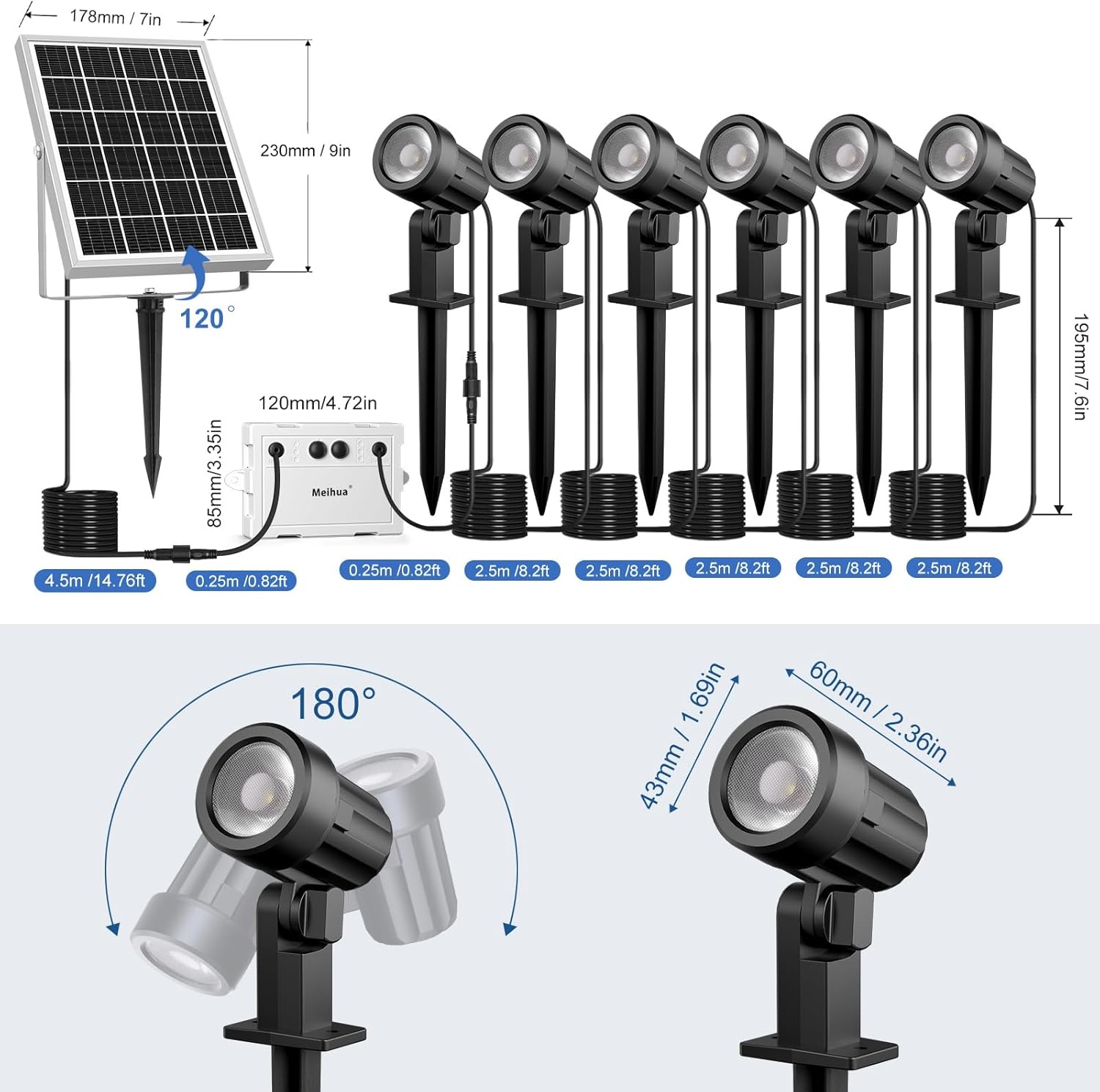 Meihua Faretti Solari Esterno IP66, 3 Luminosità - immagine 7