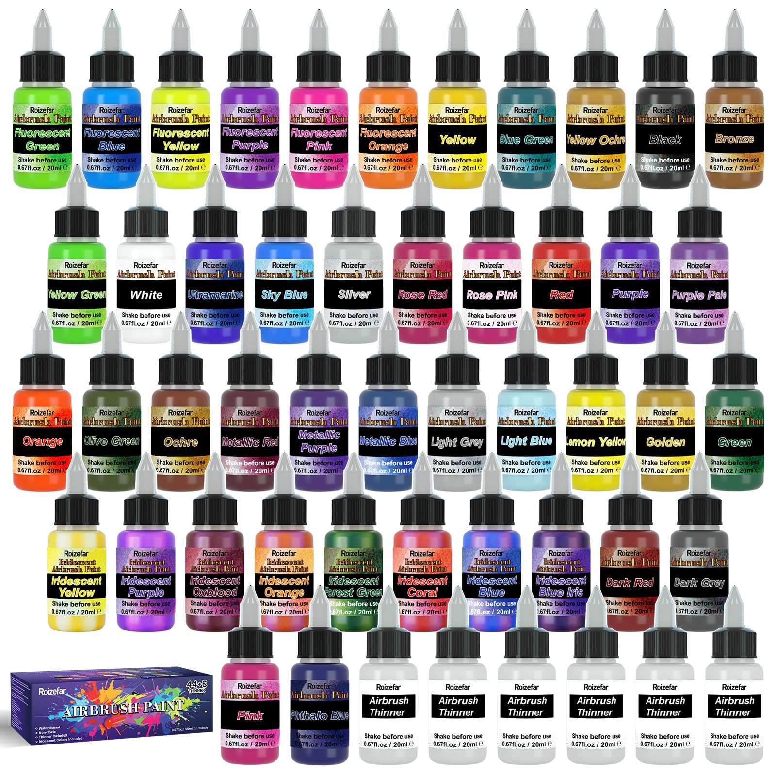 Roizefar Vernice per Aerografo - Kit 44 Colori Acrilici