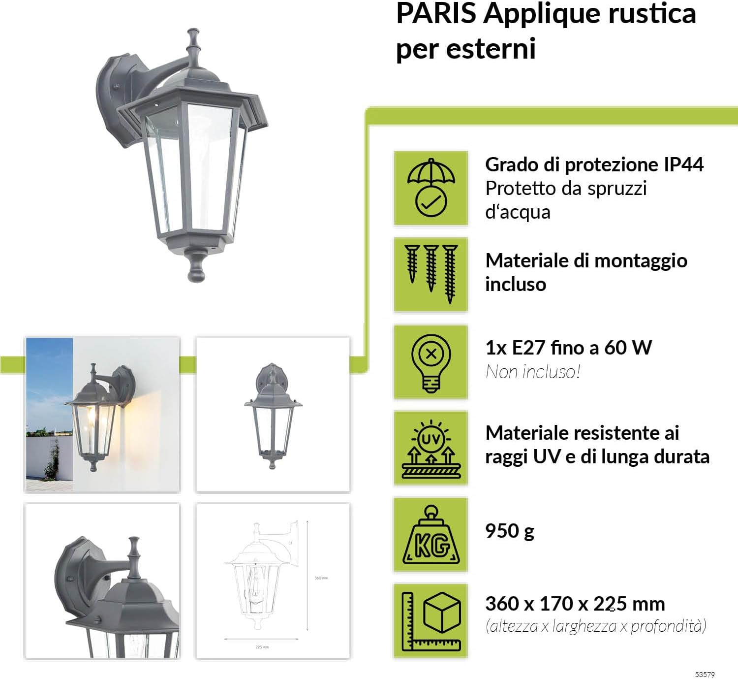 Applique Esterni Paris Design Rustico a Lanterna - immagine 2
