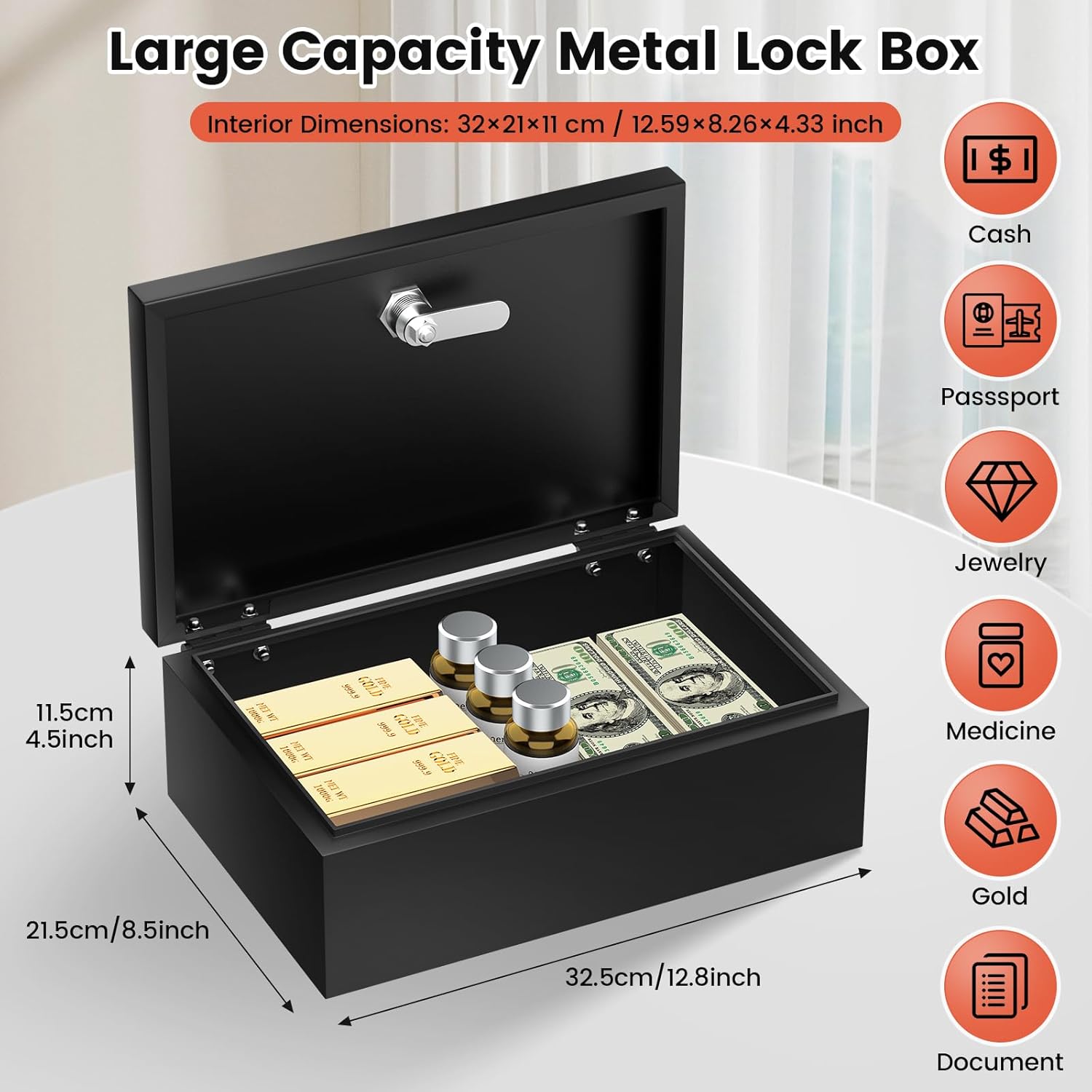 Cassaforte Portatile 18L Ignifuga e Impermeabile con Chiavi - immagine 5