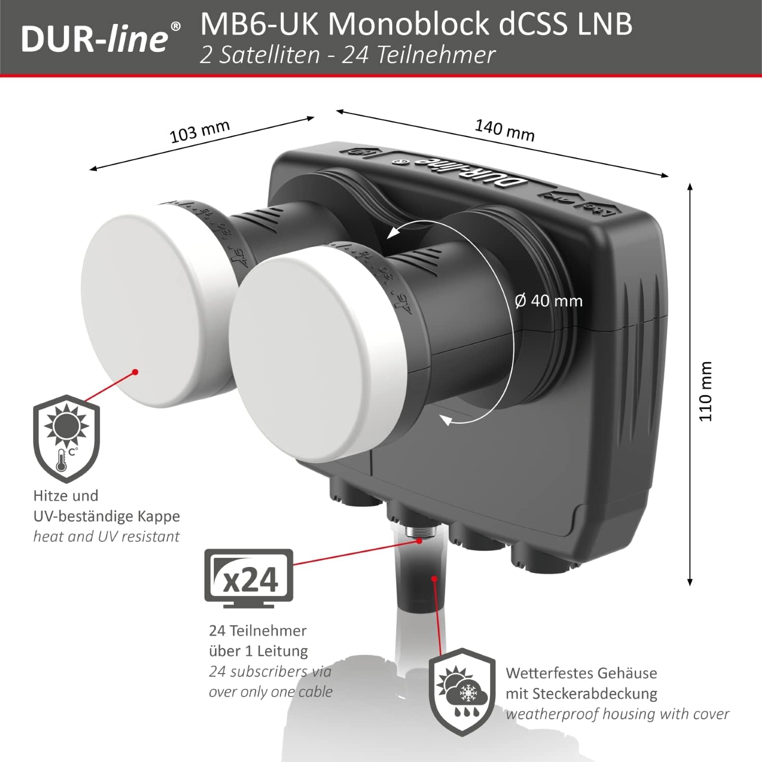 Dur-line 6° Monoblock Unicable LNB - Astra 19,2°E + Hotbird 13°E - immagine 3