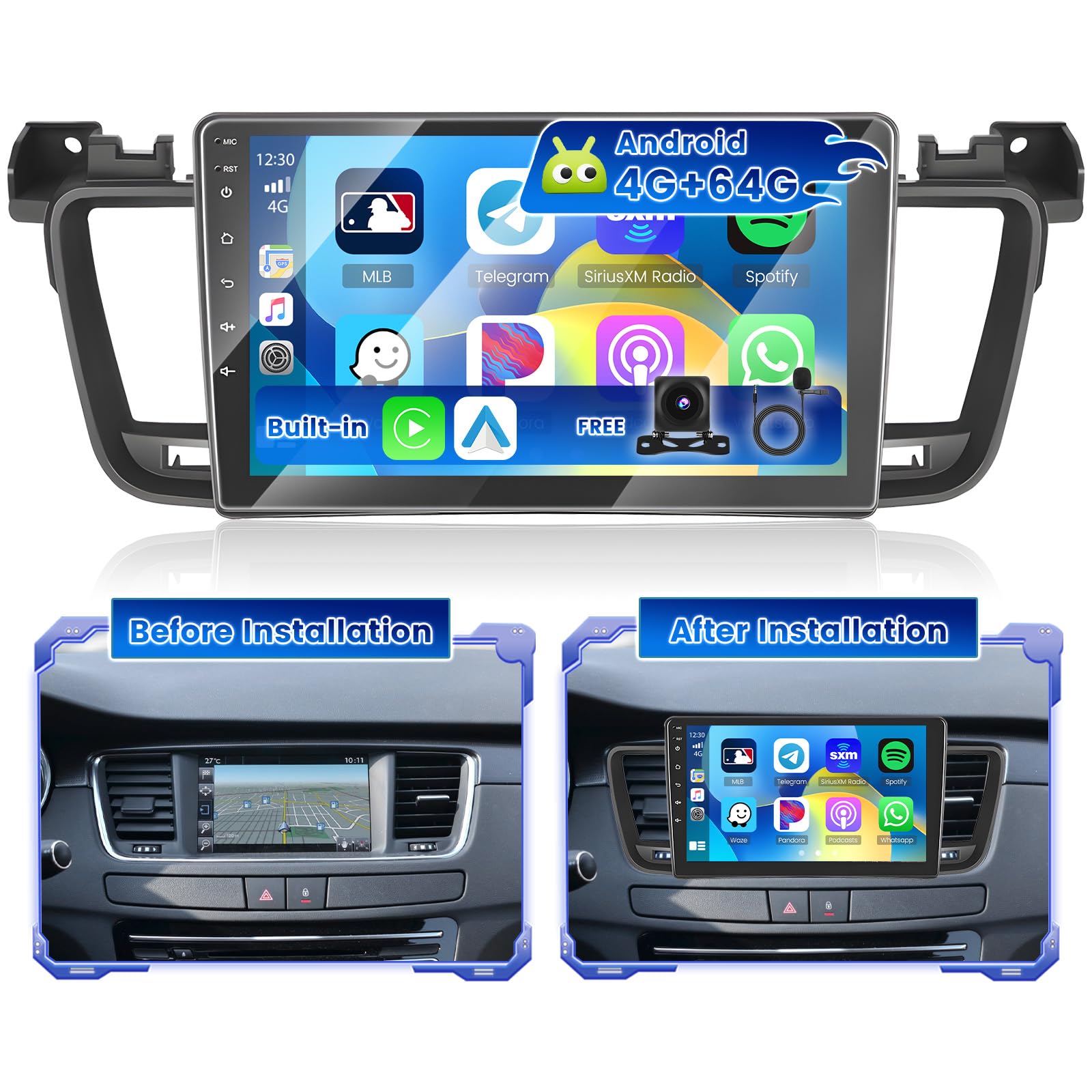 Hikity Autoradio Android 9" per Peugeot 508 2012-2016