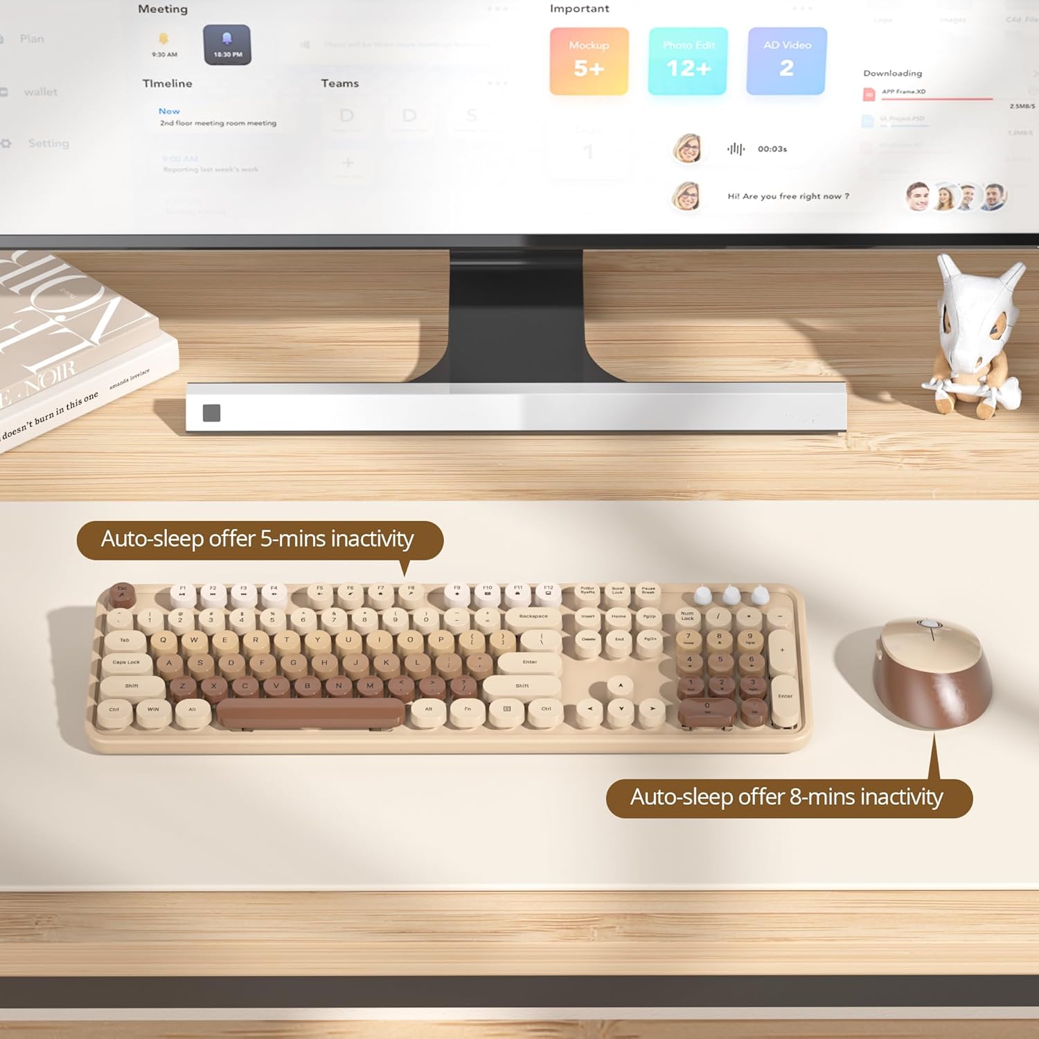 Solidee Combo Tastiera e Mouse Wireless Retro, Mixed Coffee - immagine 2