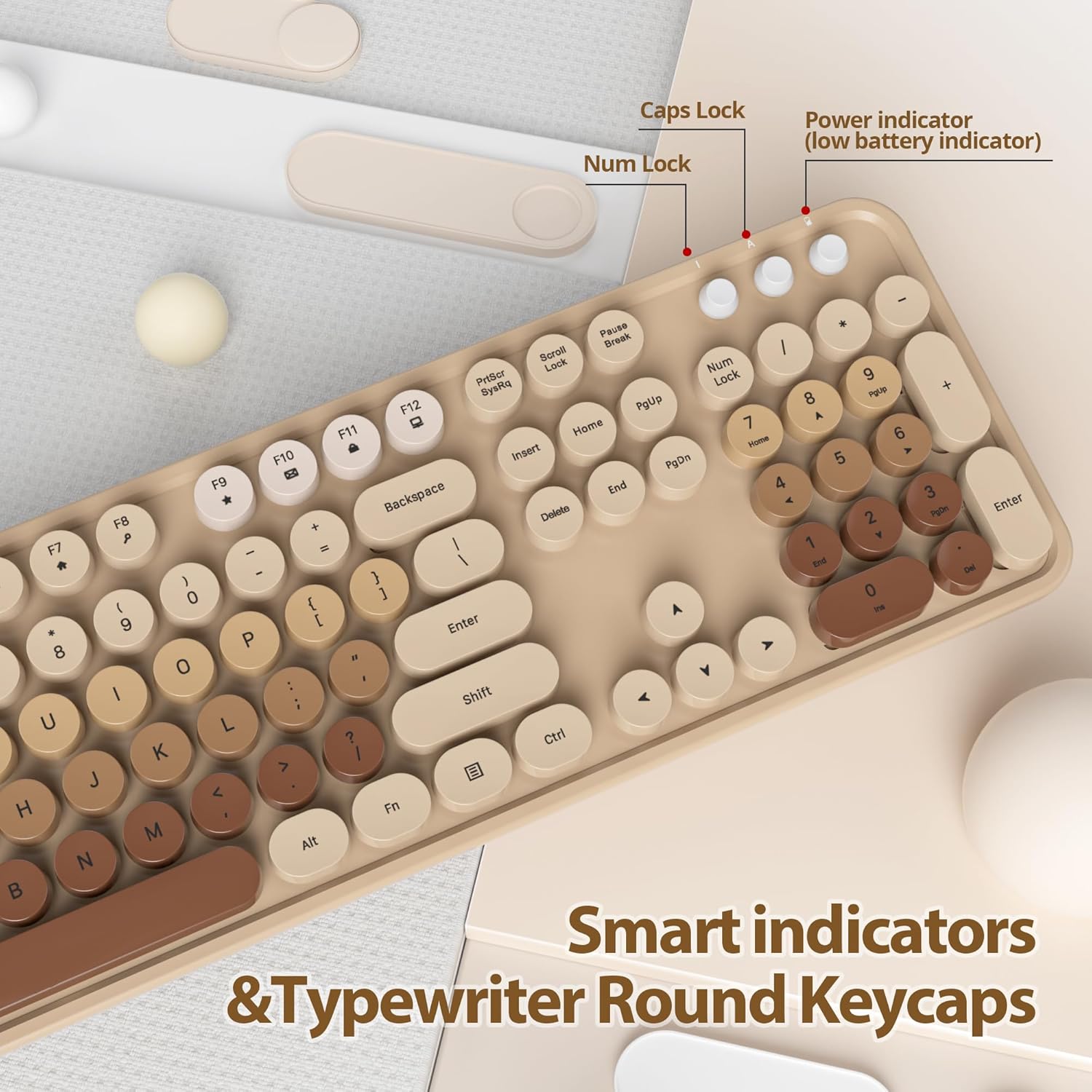 Solidee Combo Tastiera e Mouse Wireless Retro, Mixed Coffee - immagine 3