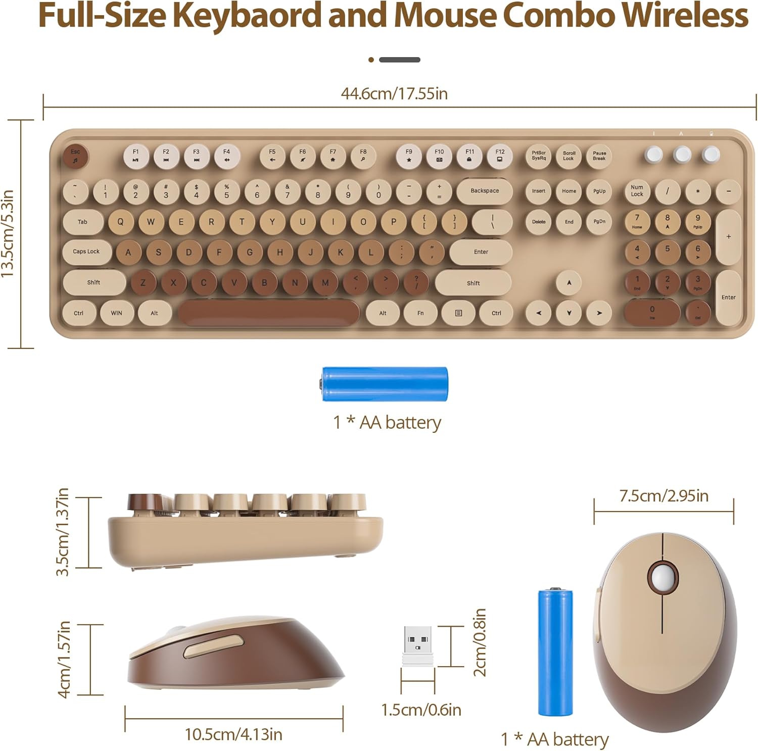 Solidee Combo Tastiera e Mouse Wireless Retro, Mixed Coffee - immagine 5