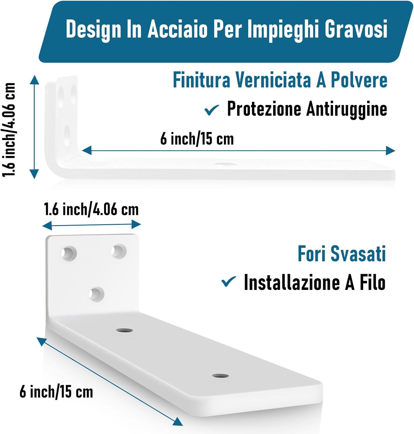 8 Pezzi Staffe Mensole Industriali a L in Metallo, Bianco 15cm - immagine 2