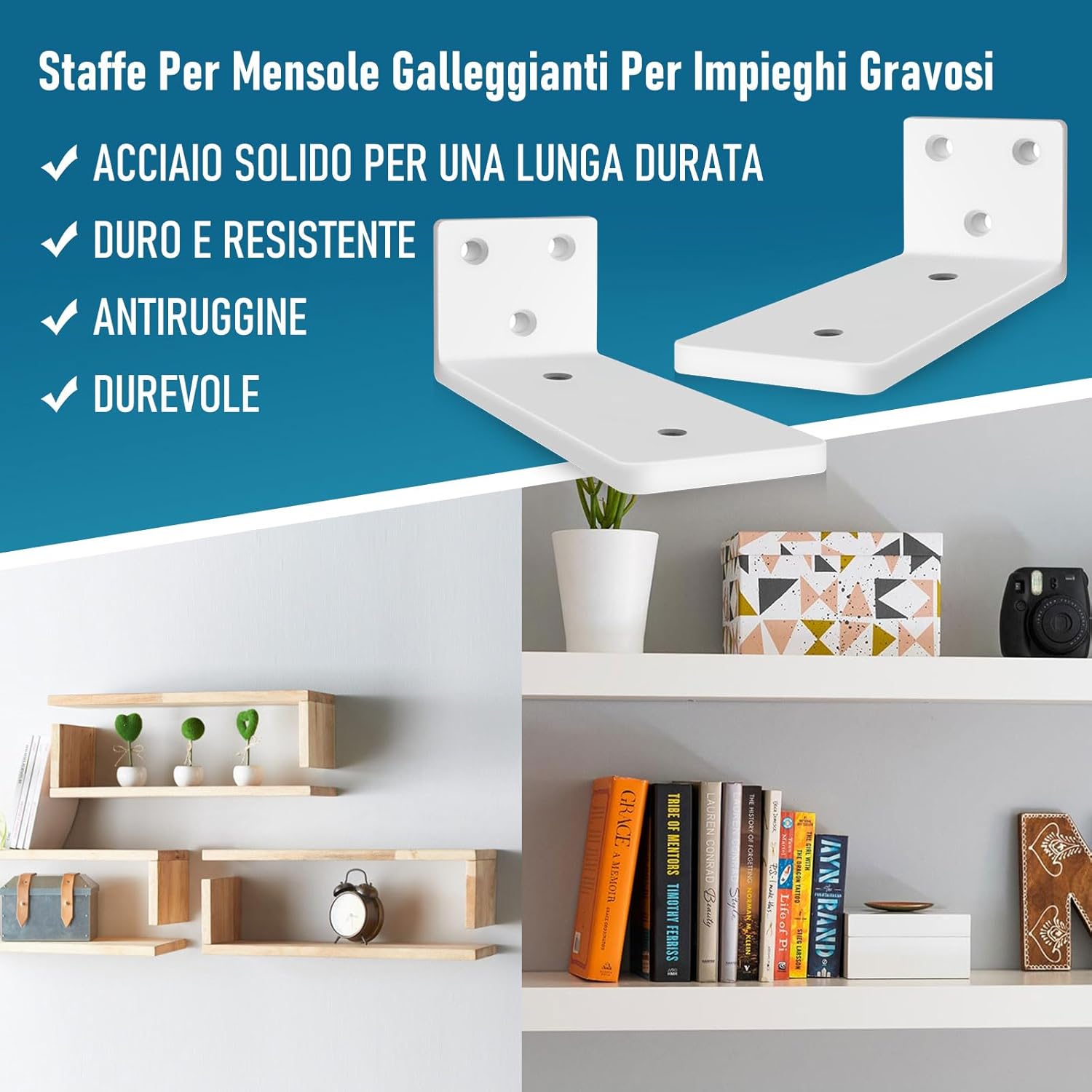 8 Pezzi Staffe Mensole Industriali a L in Metallo, Bianco 15cm - immagine 4