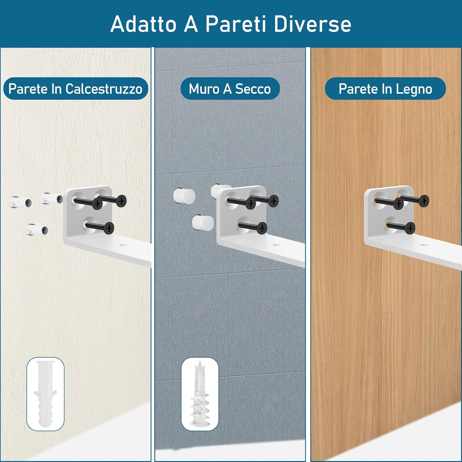 8 Pezzi Staffe Mensole Industriali a L in Metallo, Bianco 15cm - immagine 5