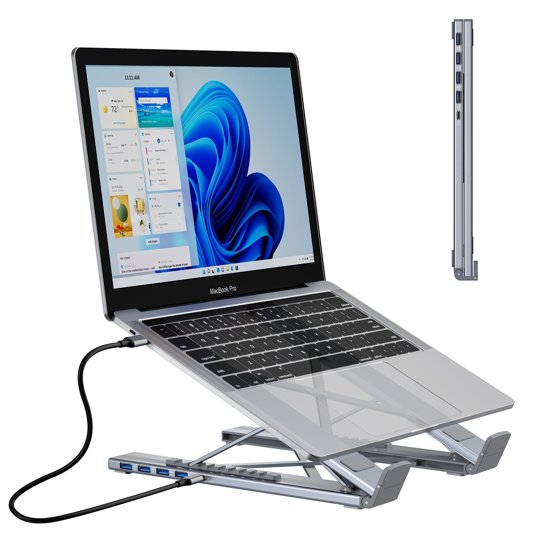 M61 - Supporto Laptop con Hub USB-C 4 Porte USB3.0