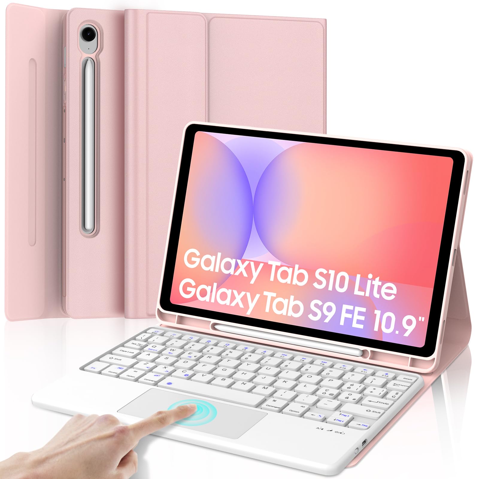 Iveoppe Cover Tastiera per Samsung Galaxy Tab S10 Lite/S9 FE, Rosa