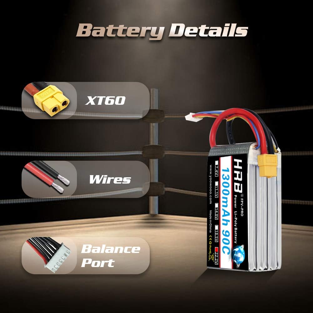 HRB 2x Batteria Lipo 6S 22.2V 1300mAh 90C XT60 - immagine 3