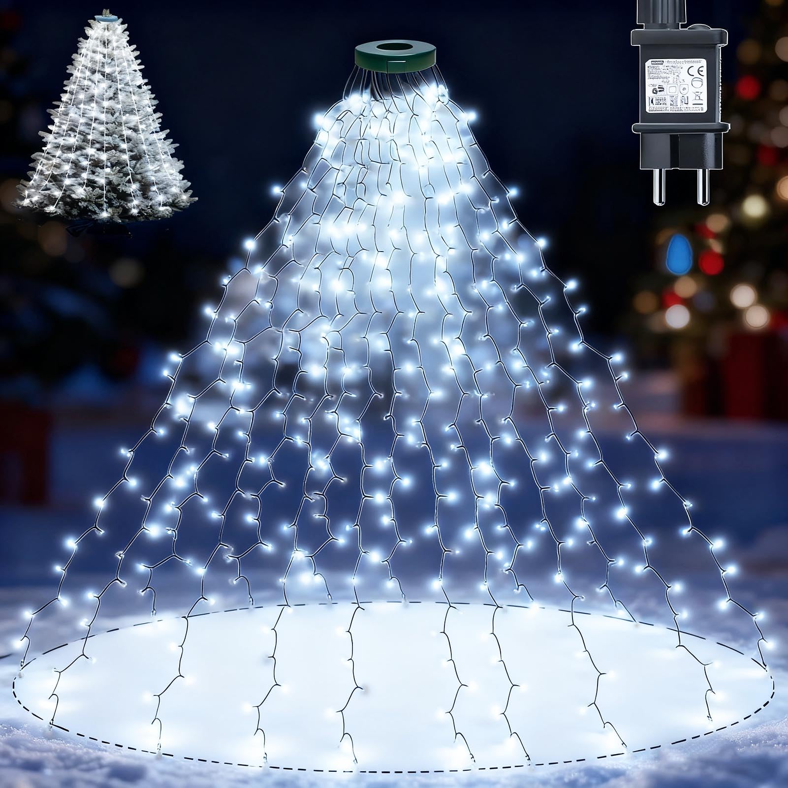 Luci Natale Albero 400 LED 2Mx16 Fili a Cascata Bianco
