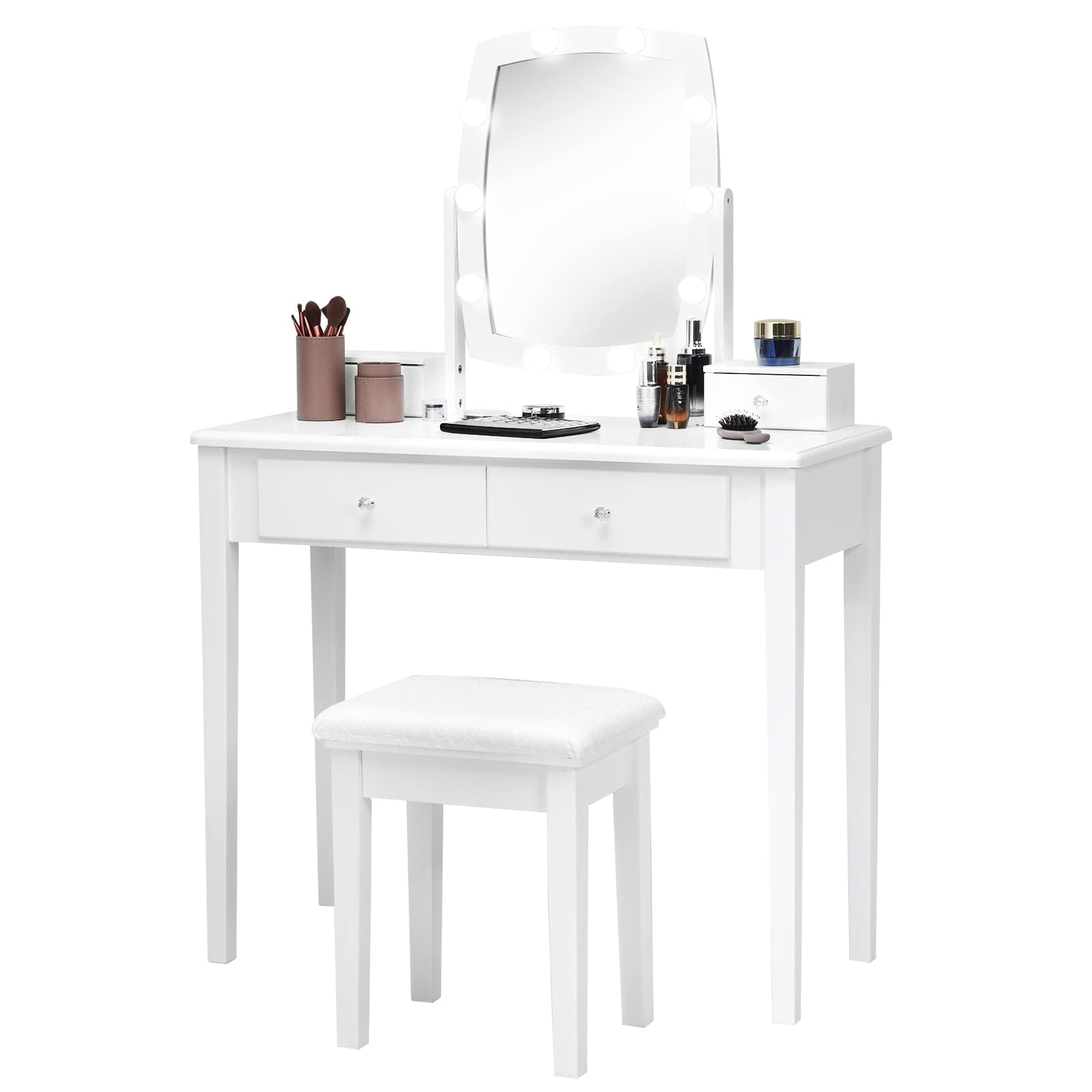 Fantask Tavolo da Toeletta con Specchio Girevole 360°, Bianco