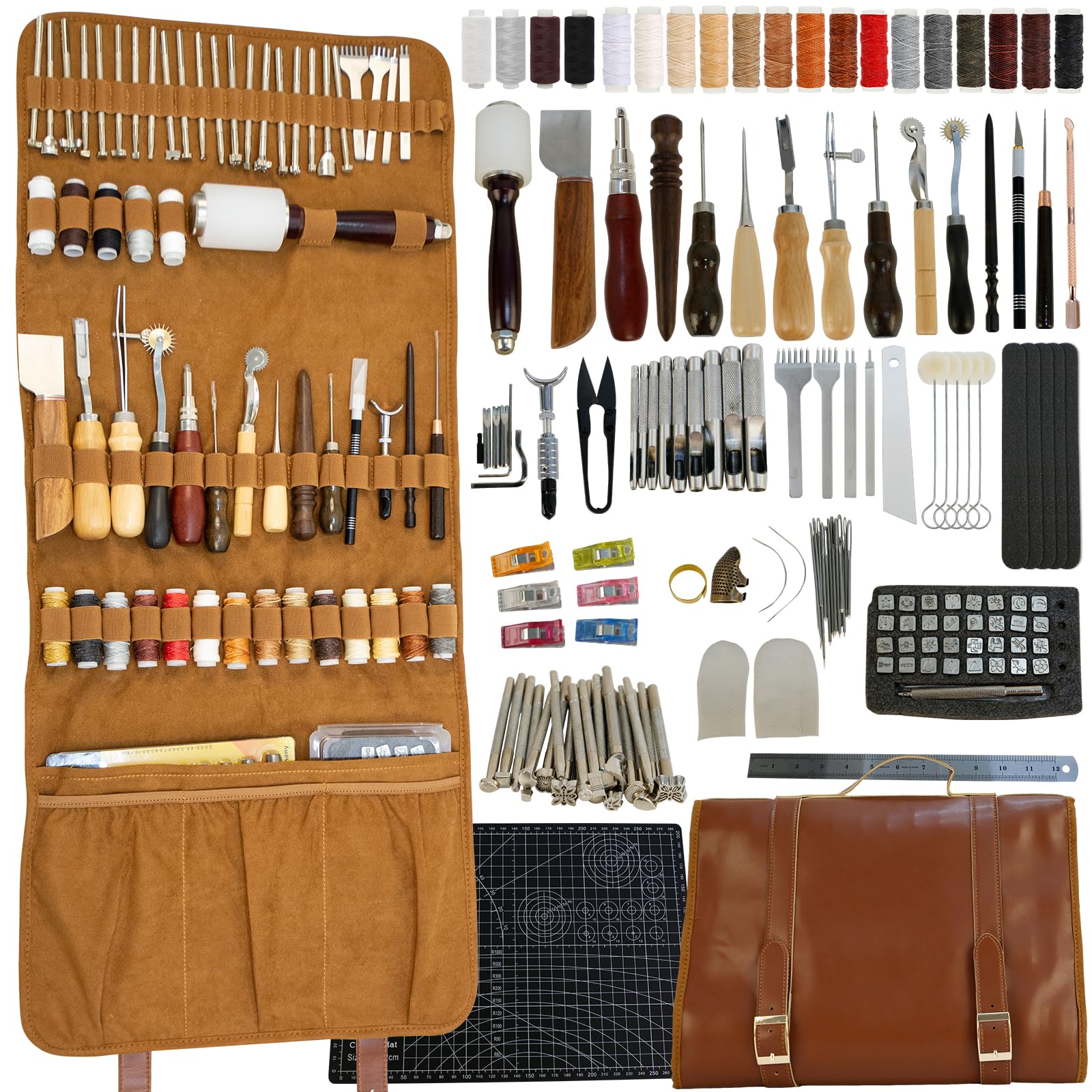 Kit Attrezzi per Lavorazione Pelle con Borsa