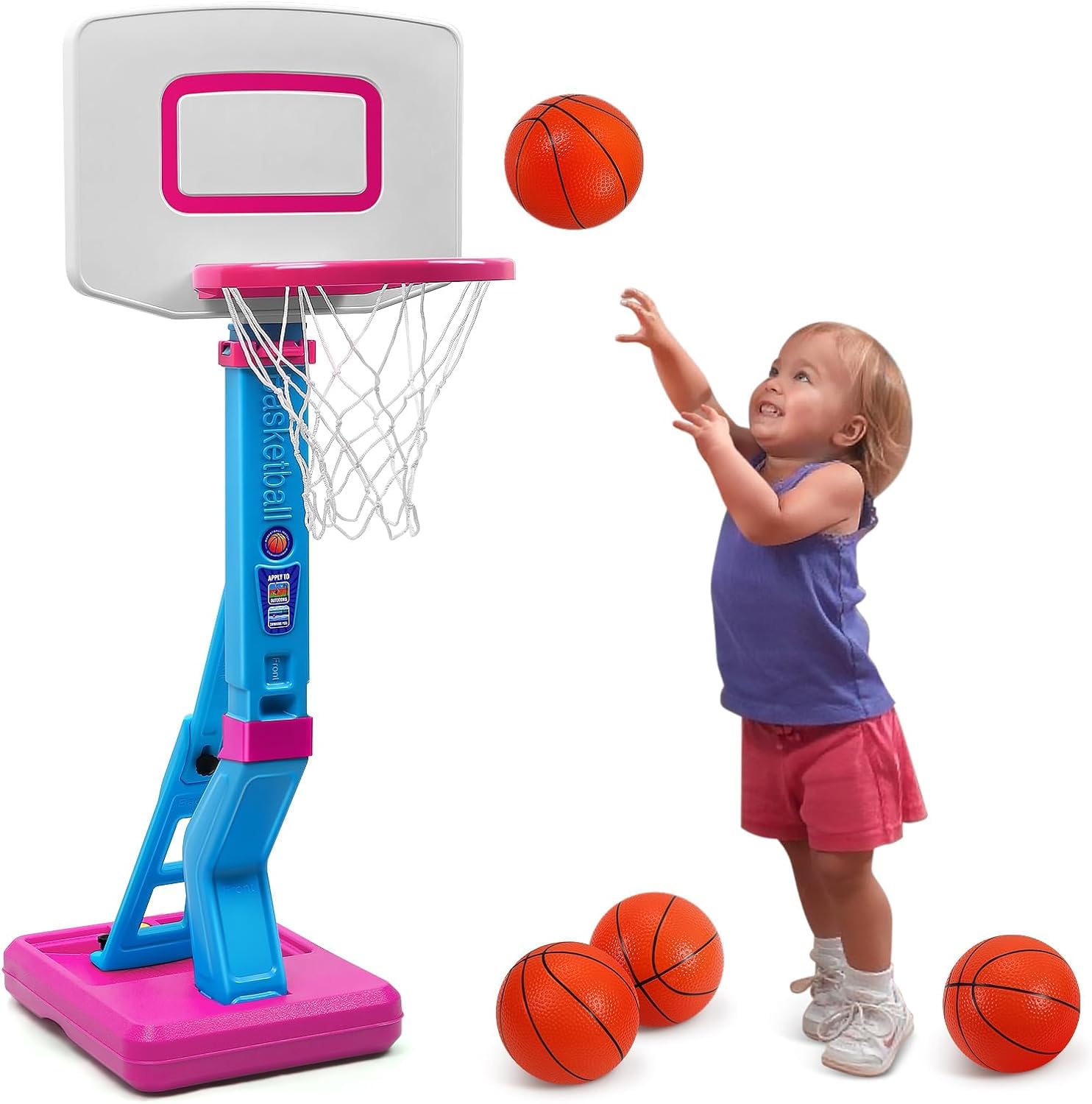 Canestro Basket Bambini - Canestro Basket Esterno - Basket Bambino Canestro Basket Da Camera Altezza Regolabile 70-138cm Canestro Da Interno Esterno Basket Supporto3 4 5 6 7 Anni Giochi Rosa