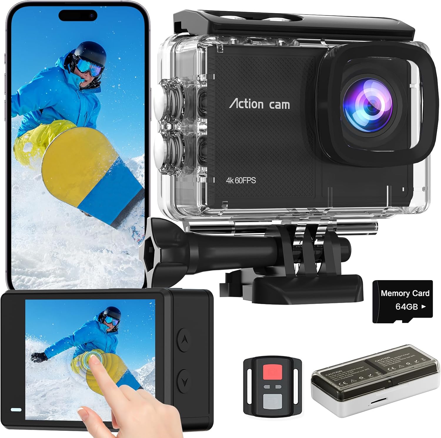 Action Cam 4K60FPS Touchscreen 40M Subacquea - immagine 1