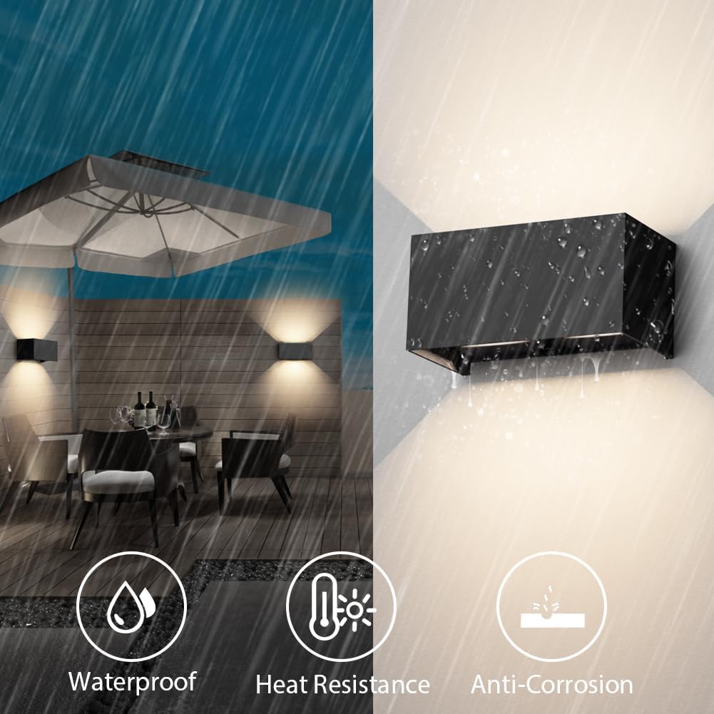 Klighten lampade da parete 24W Esterno/Interno Moderno, lampada da esterno Bianco Caldo 4000K Applique da Parete, IP65 Impermeabile, Angolo del Fascio Regolabile Applique(Nero) - immagine 4