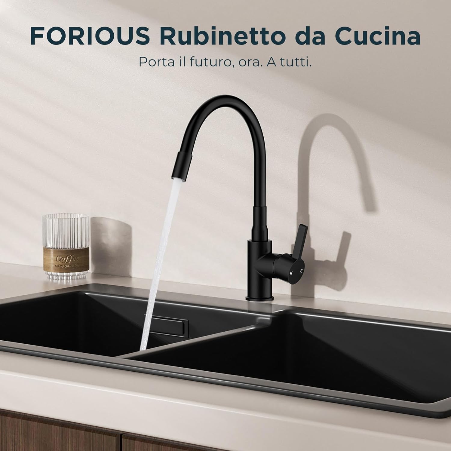 Forious Flessibile Rubinetto Lavello Cucina Nero - immagine 2
