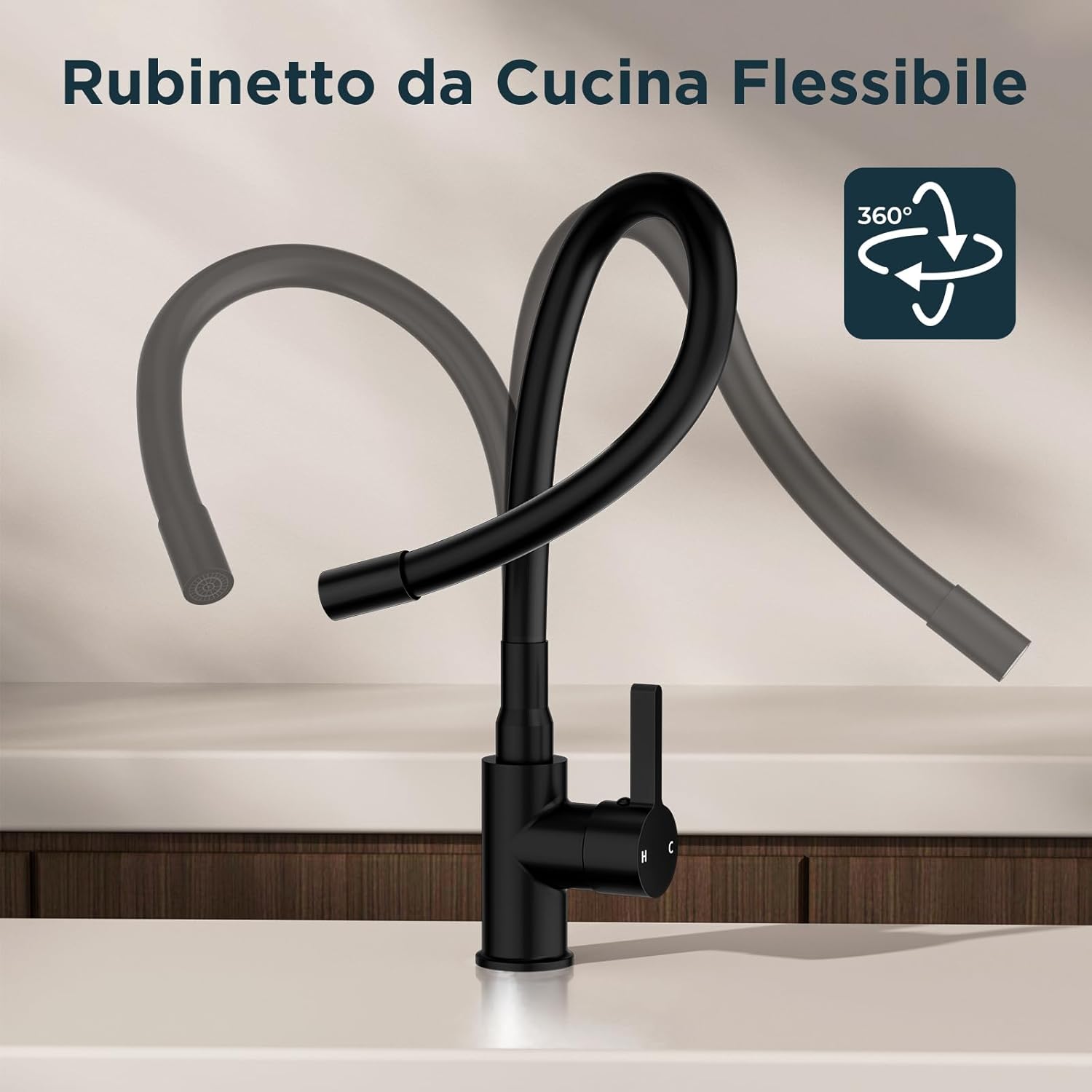 Forious Flessibile Rubinetto Lavello Cucina Nero - immagine 3