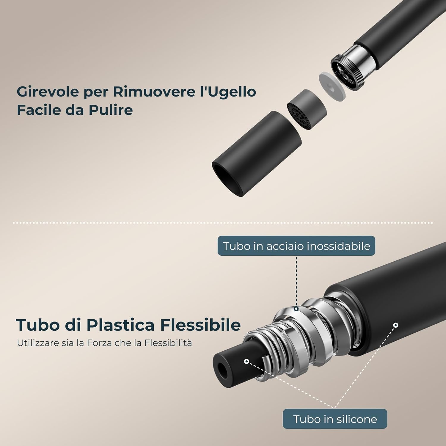 Forious Flessibile Rubinetto Lavello Cucina Nero - immagine 4