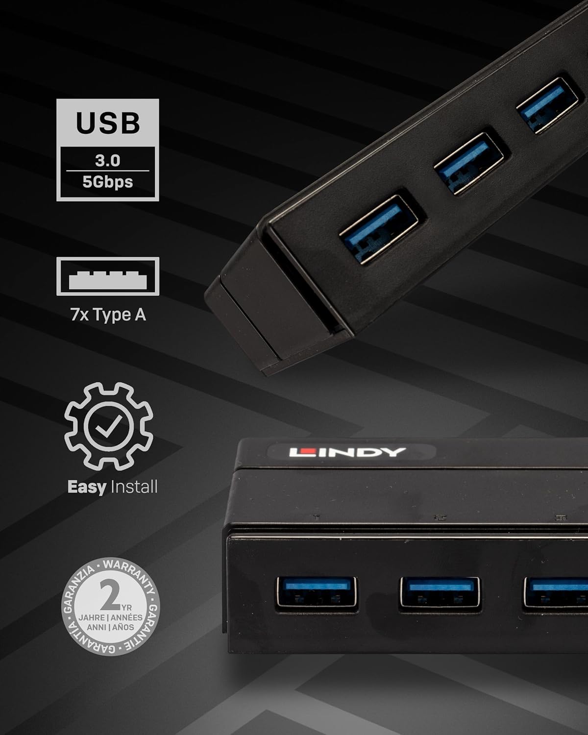 Lindy 43228 Hub USB 3.0, 7 Porte - immagine 2