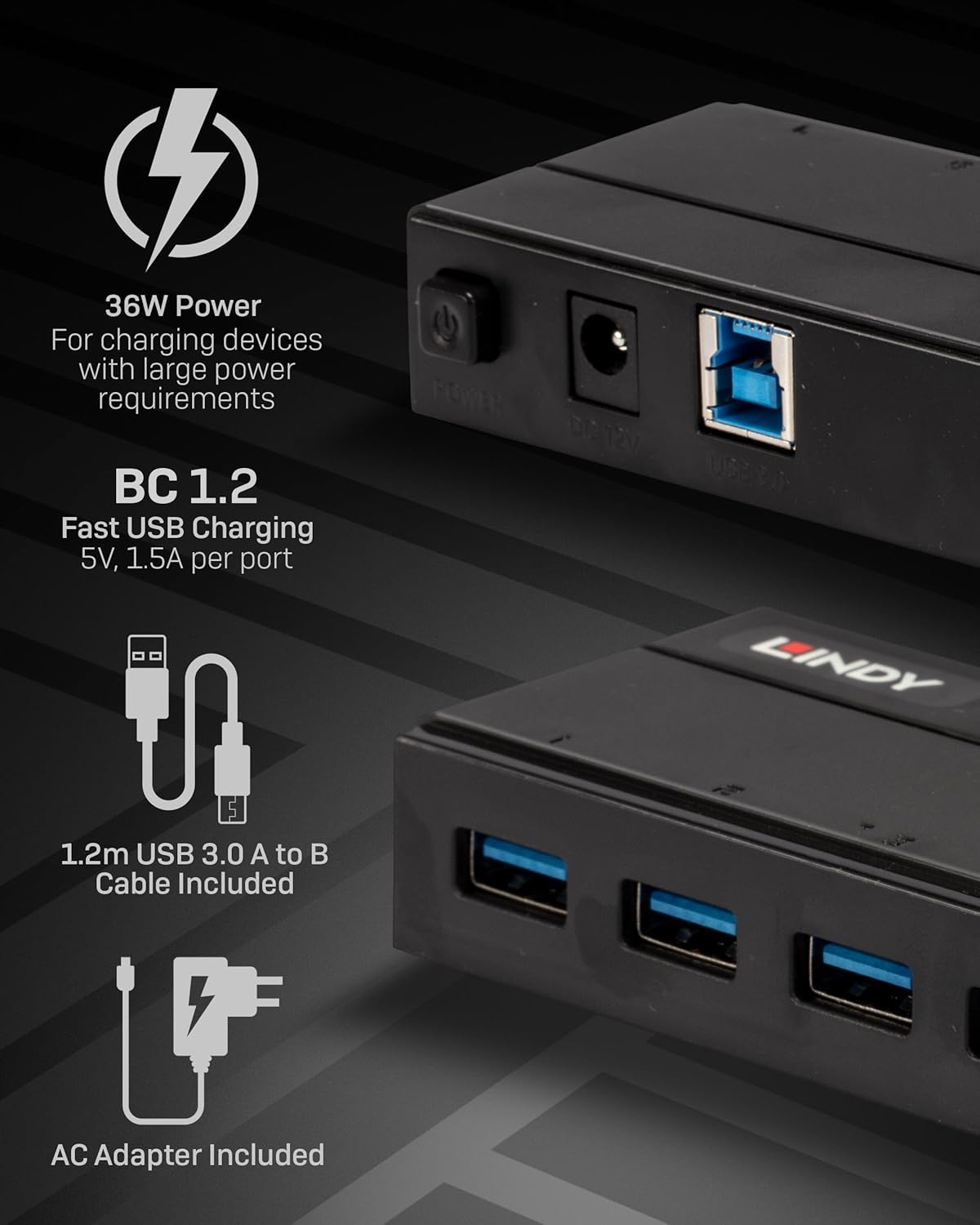 Lindy 43228 Hub USB 3.0, 7 Porte - immagine 3