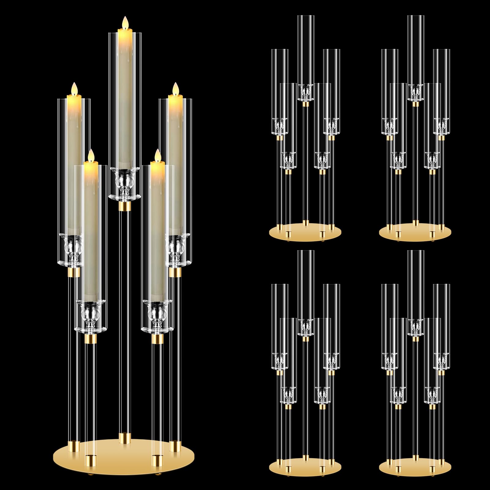 Set 4 Candelabri Alti 68cm con Base Metallo