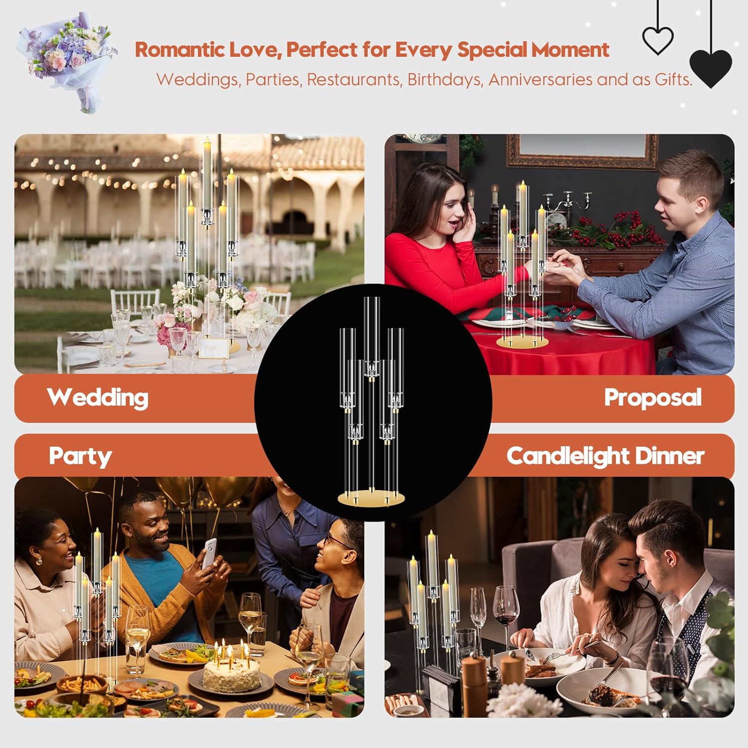 Set 4 Candelabri Alti 68cm con Base Metallo - immagine 3