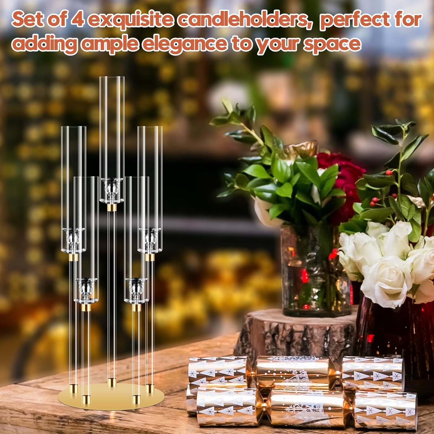 Set 4 Candelabri Alti 68cm con Base Metallo - immagine 4