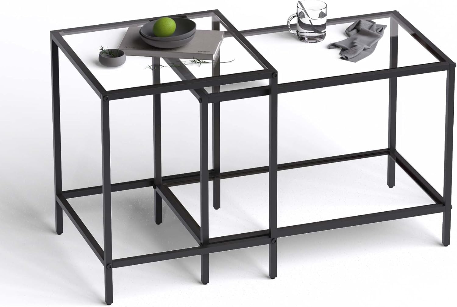 Set 2 Tavolini Quadrati in Vetro per Soggiorno