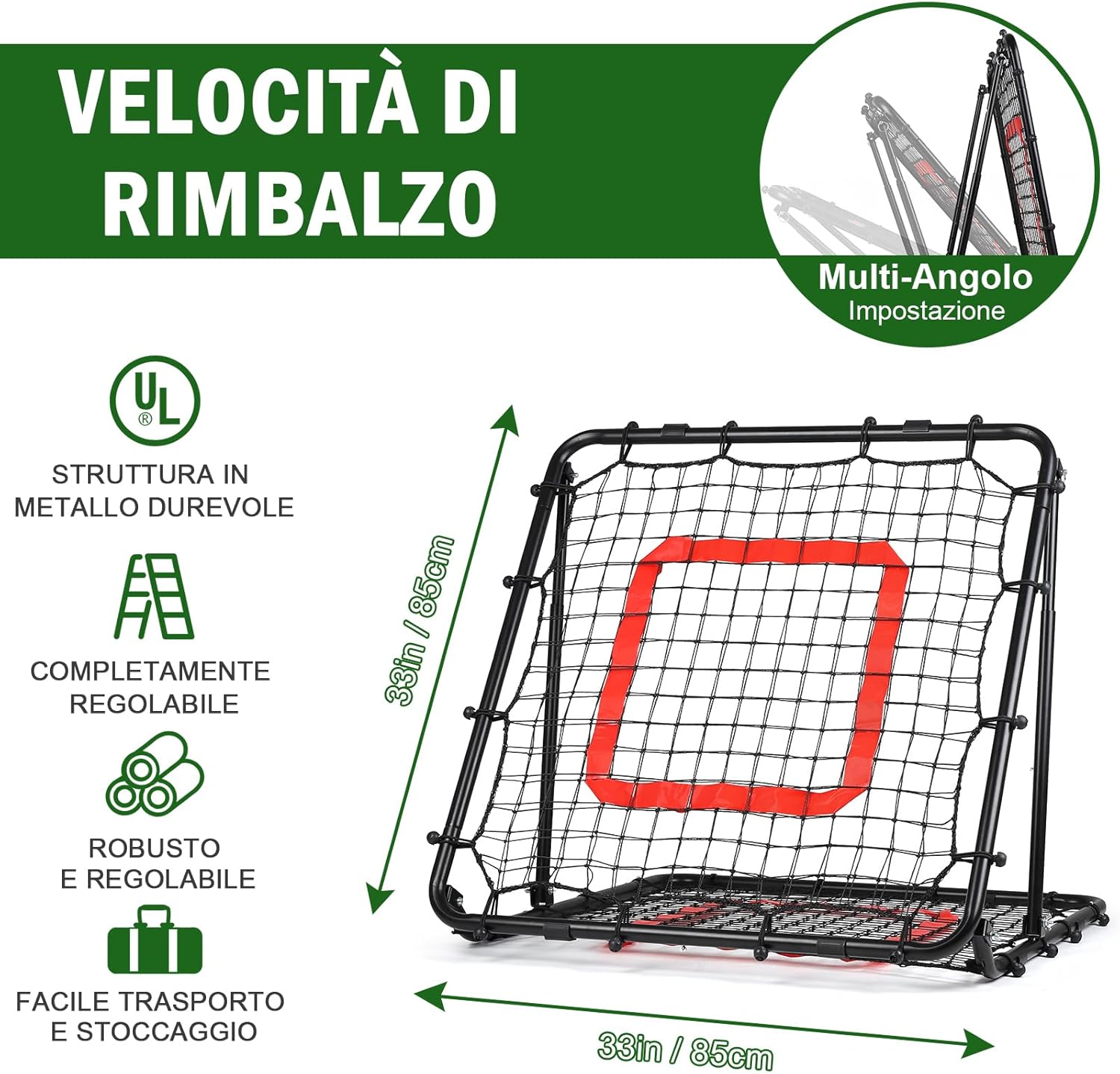 Basegoal Rete Rimbalzo Calcio Pieghevole 85x85cm - immagine 3