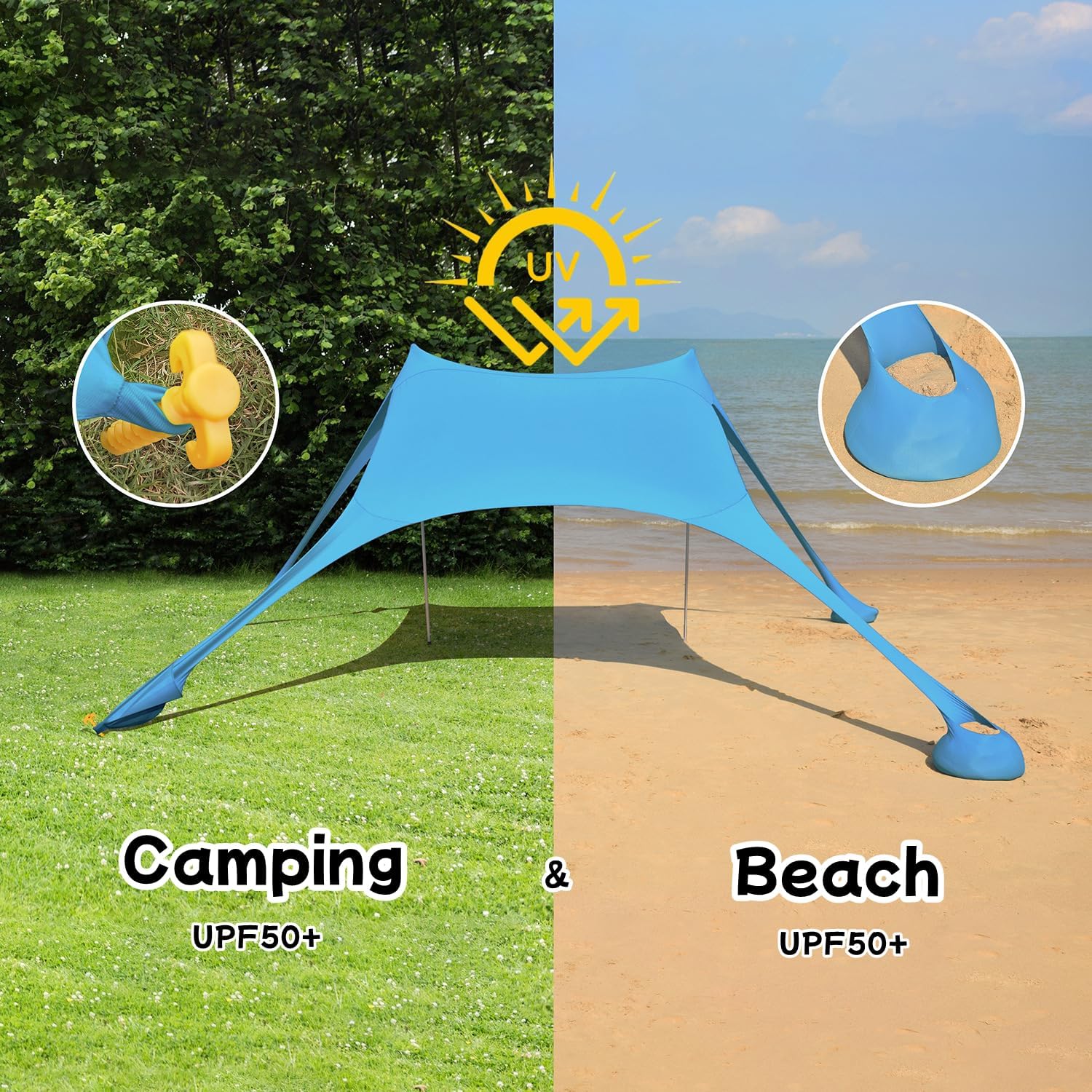 Floving Tendalino Parasole da Spiaggia Anti-UV, Blu - immagine 4