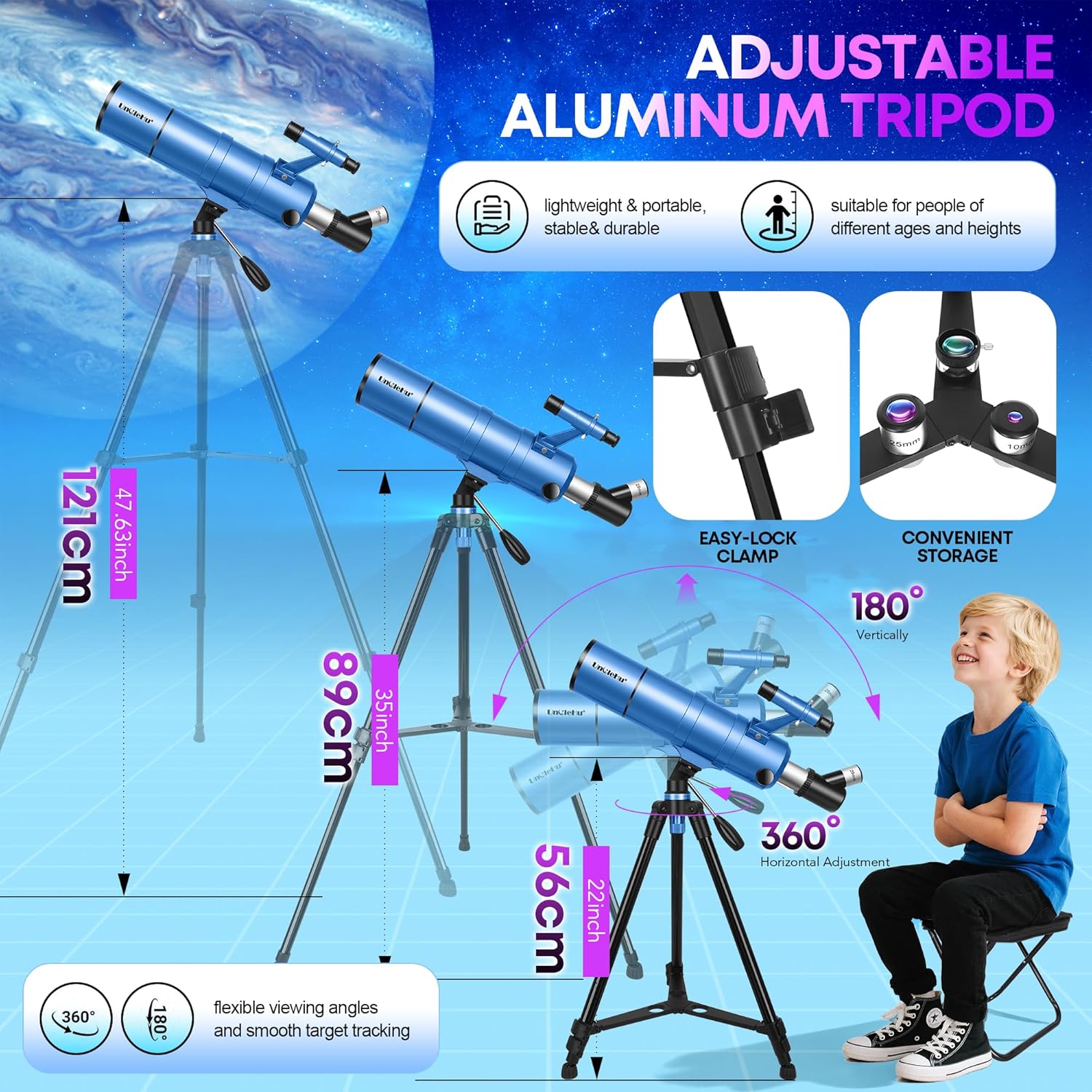 Unclehu Telescopio Astronomico Rifrattore 90/550mm - immagine 5