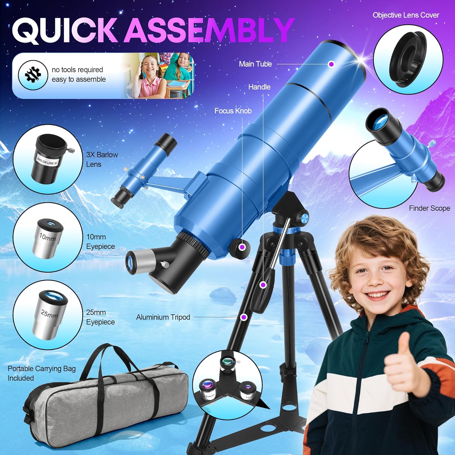 Unclehu Telescopio Astronomico Rifrattore 90/550mm - immagine 6