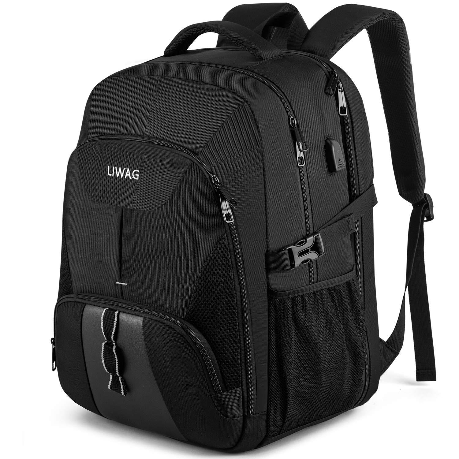 Zaino Uomo Grande 50L Porta PC 17 Pollici, Nero