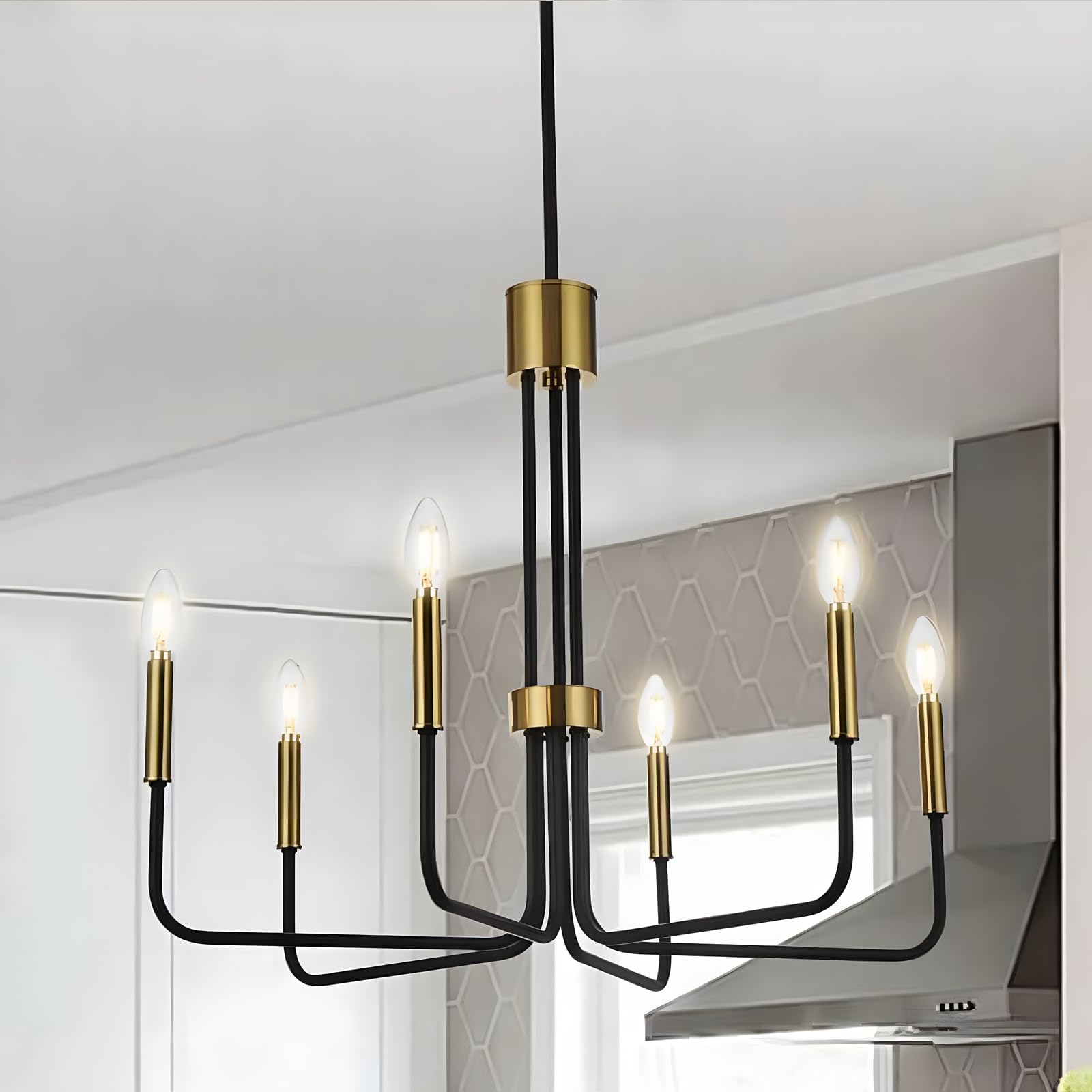 Lampadari Moderni Ottone Nero e Oro Ø71cm 6 Luci