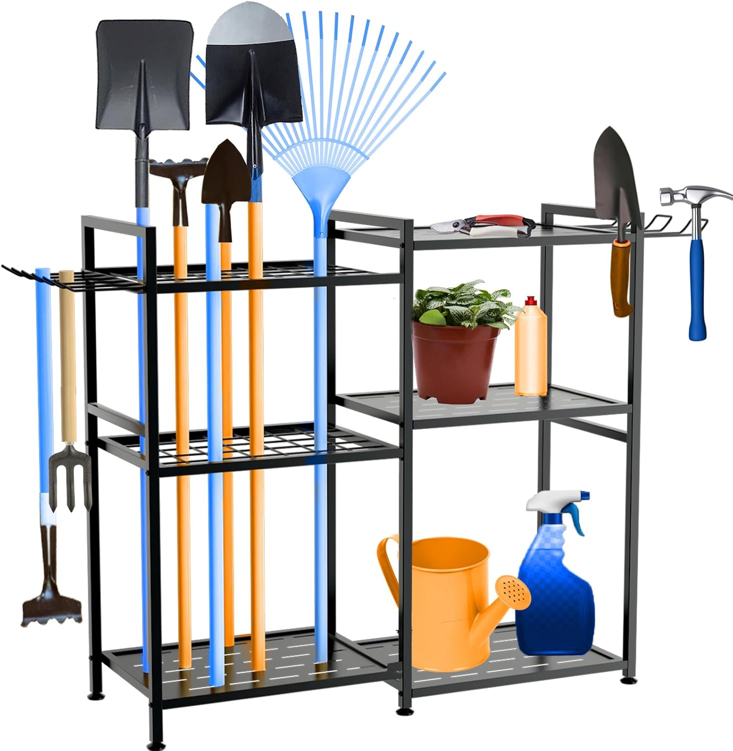 Organizer per Attrezzi da Giardino con 4 Ganci, Nero