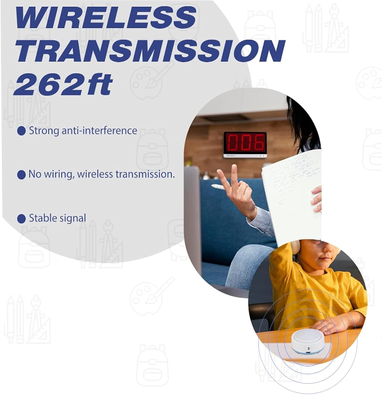 Retekess TM101 Sistema di Cicalino per Domande Wireless (Set da 8 Pulsanti) - immagine 3