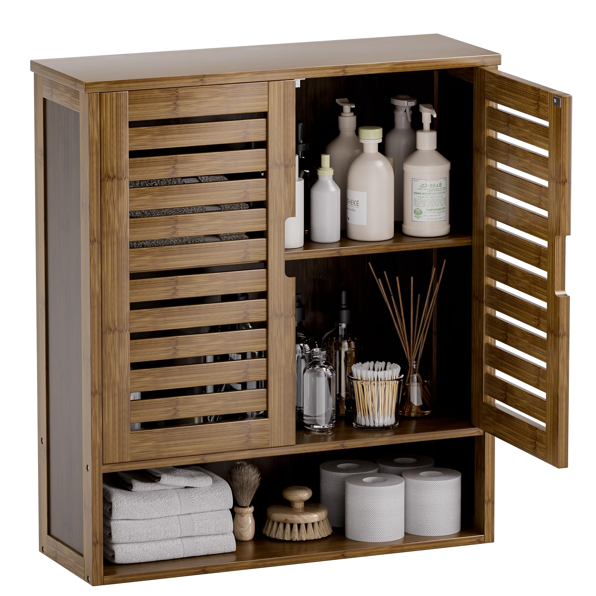 Smibuy Armadietto da Bagno a Parete in Bambù, Noce