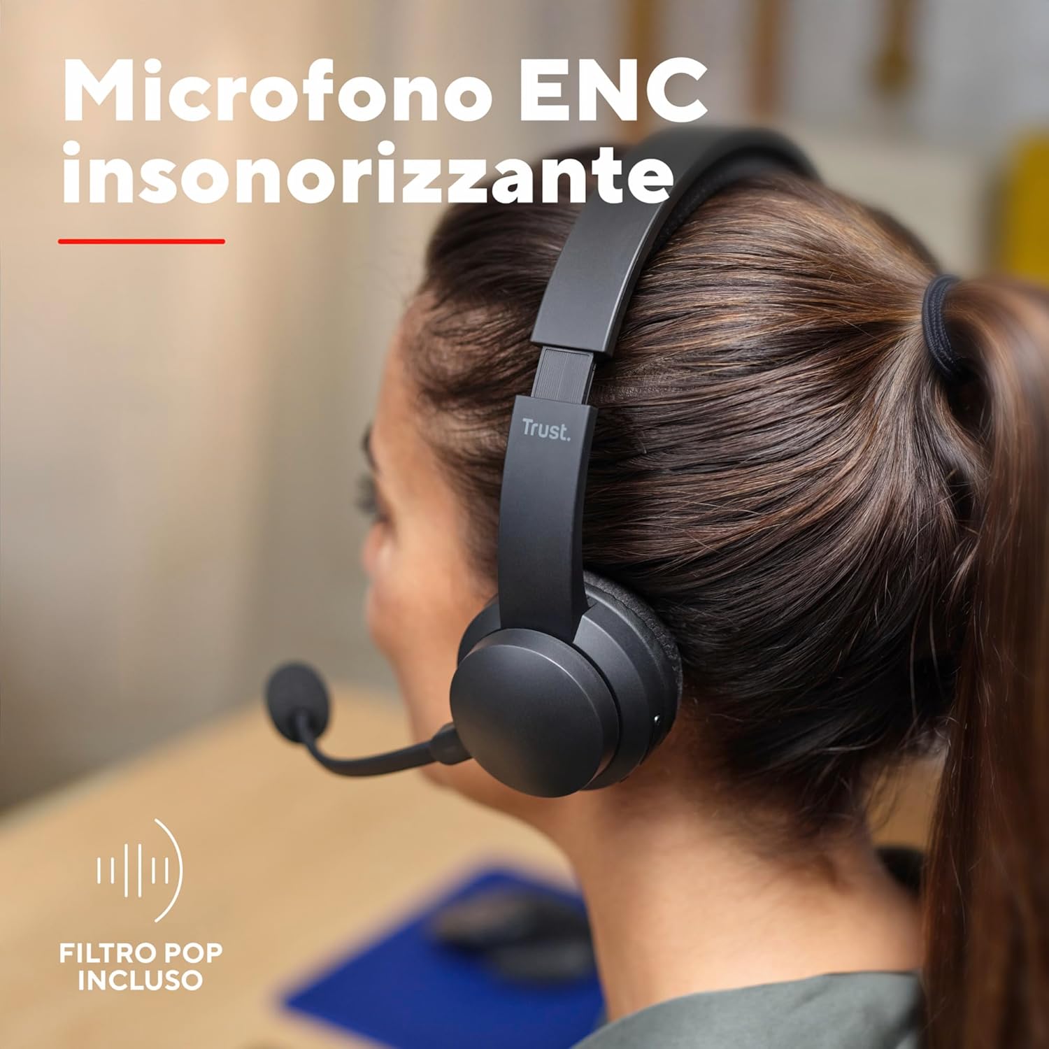 Trust Roha II Cuffie Wireless Bluetooth con Microfono ENC, Nero - immagine 3