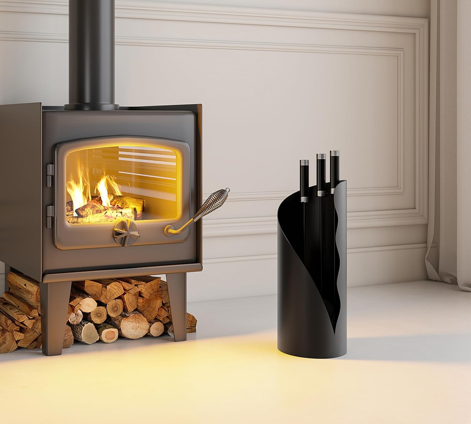 Set Attrezzi da Camino 3 Pezzi con Supporto 52.5cm - immagine 5