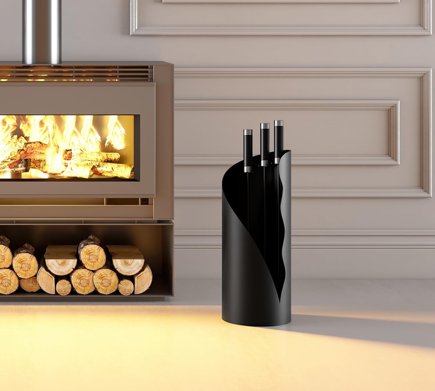 Set Attrezzi da Camino 3 Pezzi con Supporto 52.5cm - immagine 7