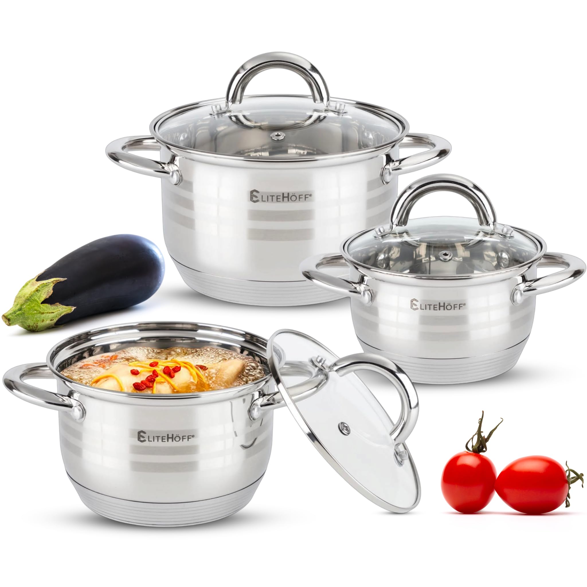 Elitehoff Set Pentole Induzione 6 Pezzi Acciaio Inox