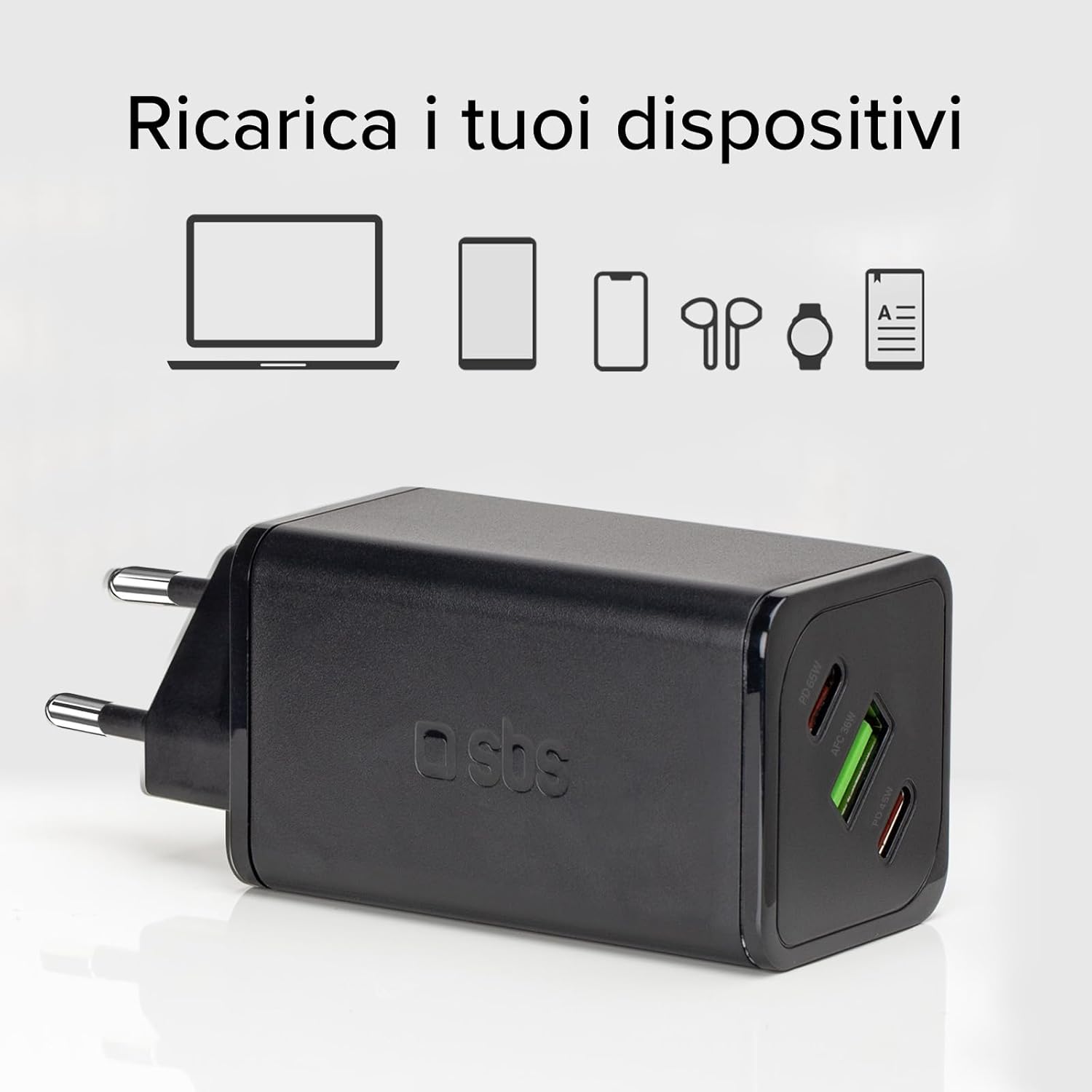 Sbs Alimentatore Slim USB-C 65W GaN, Nero - immagine 12